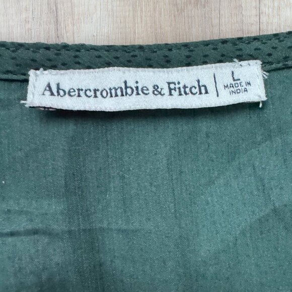 Abercrombie & Fitch Forest Green Smocked Waist Long Sleeve Deep V Blouse Size L - Picture 3 of 6